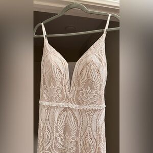 Boho Lace Wedding Dress Spaghetti Strap Deep V Train Bridal Gown Size 4